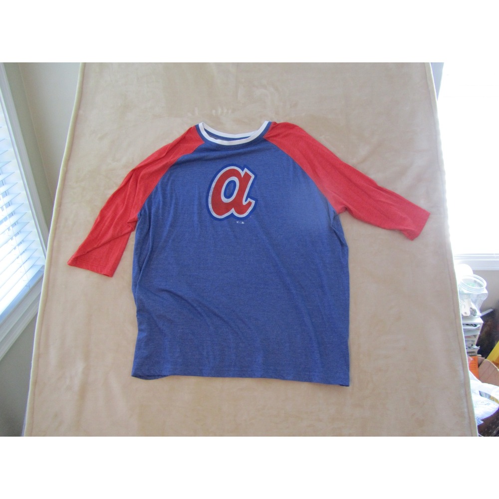 Fanatics Atlanta Braves Mens 4XL Blue Red Raglan 3/4 Sleeve MLB Baseball T-Shirt